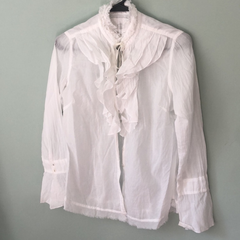 Women's White Ruffled Button-Front Blouse - Picture 2 of 5